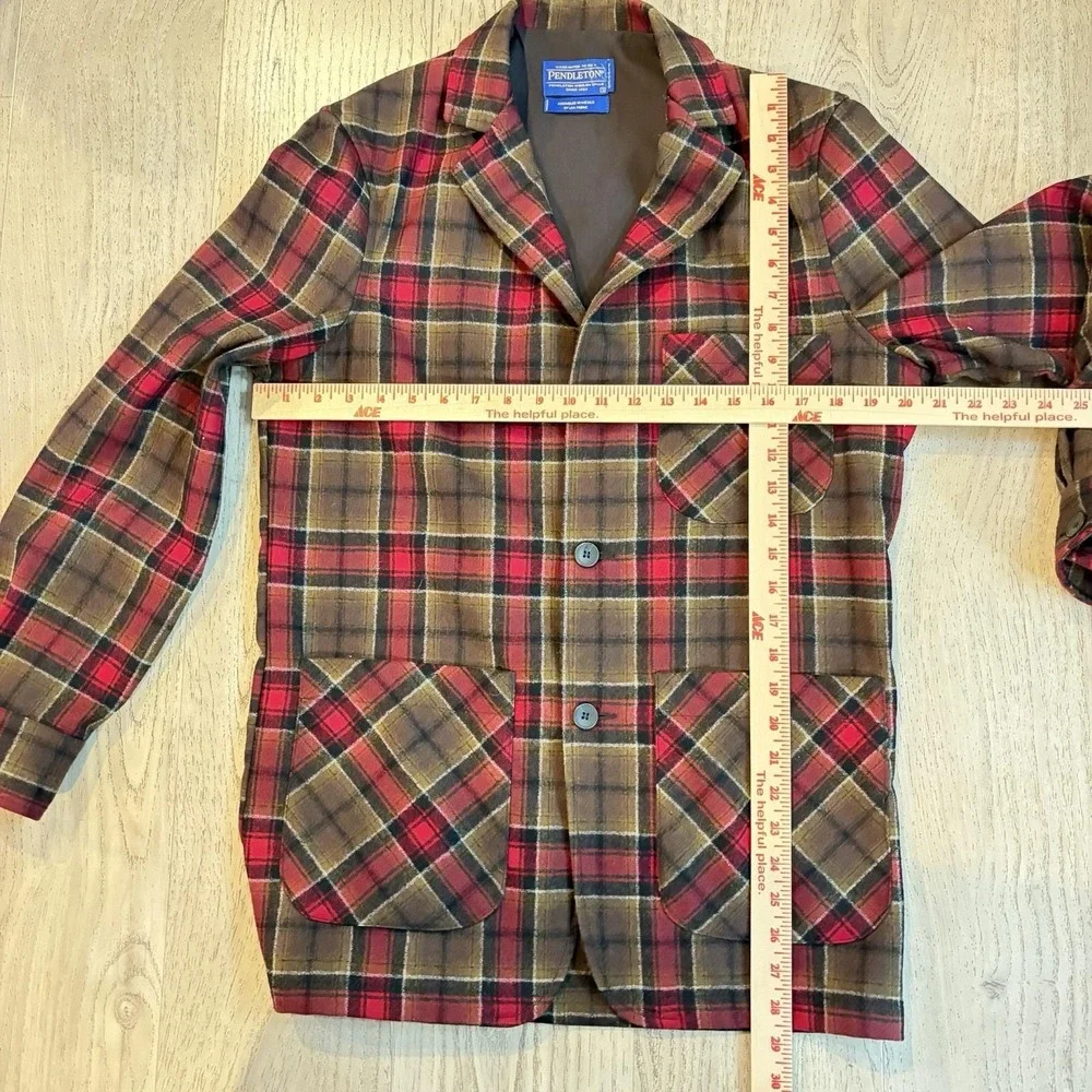 Vintage Pendleton Fitted Pure Virgin Wool Blazer Red‎ Tartan Plaid USA Made Sz S